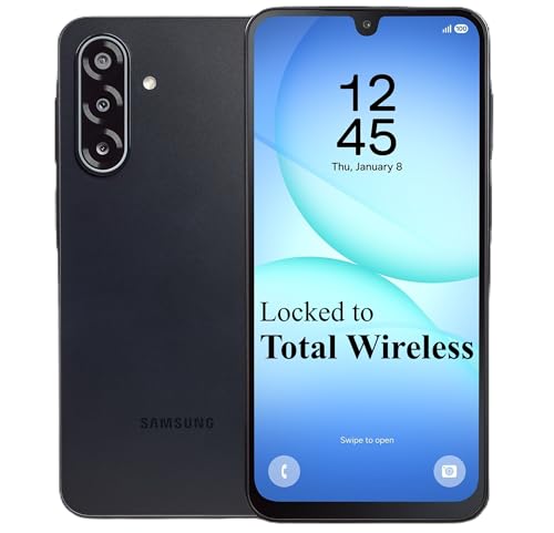 Image of total wireless Samsung Galaxy A17 5G, 128GB, Black - Prepaid Smartphone (Locked to Tracfone) - 6.7 inch Super AMOLED 90Hz Display, 50MP Triple Camera with OIS, 5,000mAh Battery, 4GB RAM, Android 16