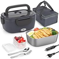 Carsolt Elektrische Lunchbox 80W Heatsbox 1,5L Tragbarer 3 in 1 Thermo Lunchbox Auslaufsicherer Lunch box Erwachsene, 12V/24V/230V Herausnehmbare Warmhaltebehälter Essen für Auto LKW Büro Haus