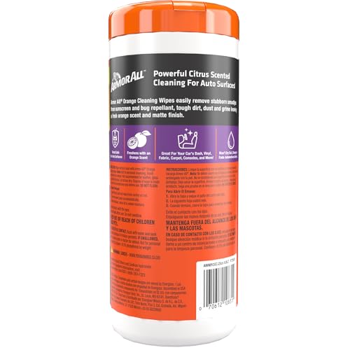 Image of Armor All Car Interior Cleaner Wipes , Car Cleaning Wipes with Orange Cleans Dirt and Dust in Cars, Trucks and Motorcycles, 25 Count