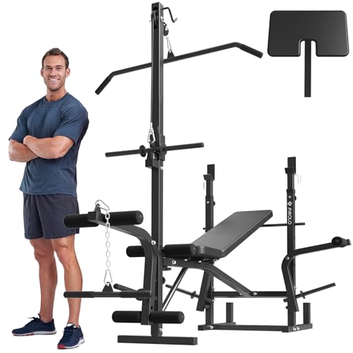 Mikolo 8 in 1 Olympic Weight Bench Set with Leg Extension and Leg Curl, Multi-Function Bench Press Set with Preacher Curl Pad and Chest Fly, Full-Body Strength Training Equipment