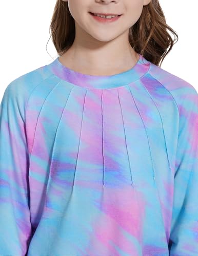 Girls Tops Long Sleeve Shirts Pleated Shirts Crew Neck Trim with Smocked Cuff Blouses for Girls 4-12 Years3