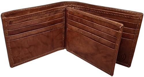 Paul & Taylor Mens RFID Protected Genuine Leather BiFold Wallet Center ID Flap 12 Credit Card Slots 3 Hidden Pockets 2 Zipper Compartments Divided Currency Compartment Key Holder #208 (British Brown)3