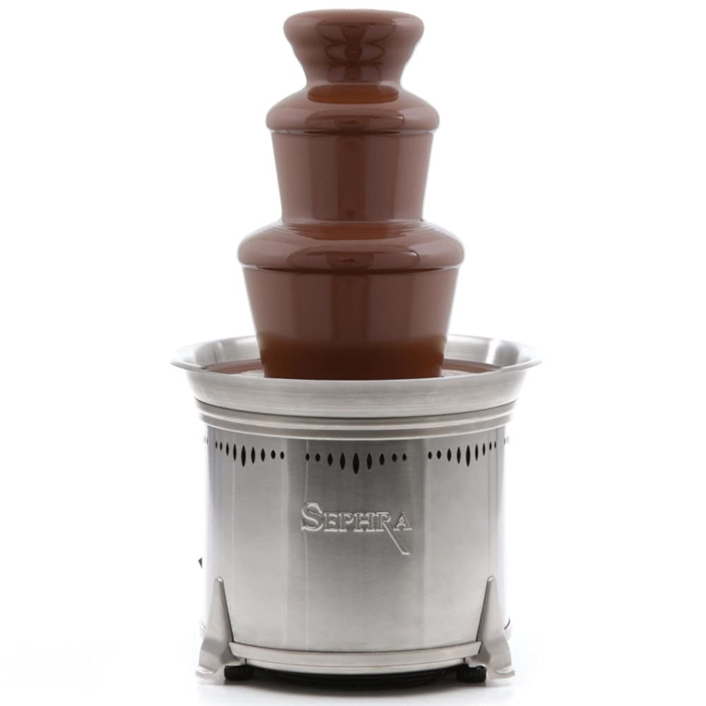 Sephra Commercial Chocolate Fountain (CF18HR Legend, 18”) – 2 Tier Professional Cascading Fondue Machine with Heated Stainless Steel Basin, WhisperQuiet™ Motor and Quickset™ Tier Assembly