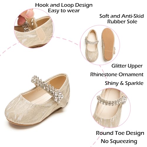 Image of PHIRAMIN Toddler Flower Girl Glitter Dress Shoes Little Girl Ballet Flats Bow Wedding Party