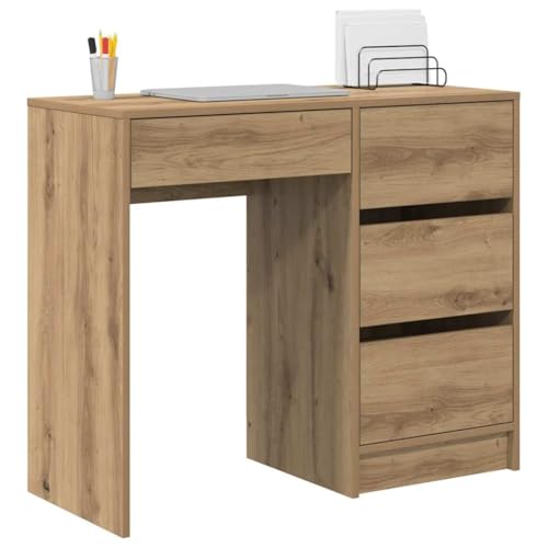 vidaXL Bureau Chêne Artisanal 90 x 37,5 x 75 cm Bois d'ingénierie, Bureau Moderne, Ordinateur Solide, écriture, Espace Minimaliste, Rangement, étagères...