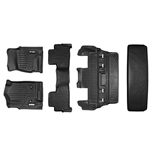 MAXLINER Floor Mats 3 Rows and Cargo Liner Behind 3rd Row Set Black for 2015-2018 Chevy Tahoe / GMC Yukon