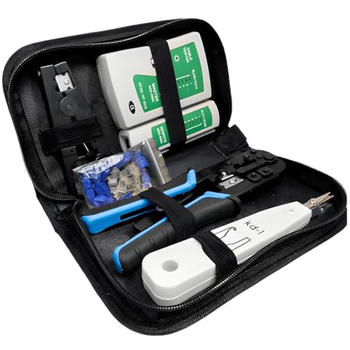 Retoo Professional Testeur De Network Réseau 4 En 1, Pince-étau 3 En 1, 6/8P, 10 Fiches RJ45, 10 Cache-fiches, Auto Scan, Testeur De Câbles RJ45, RJ11,...