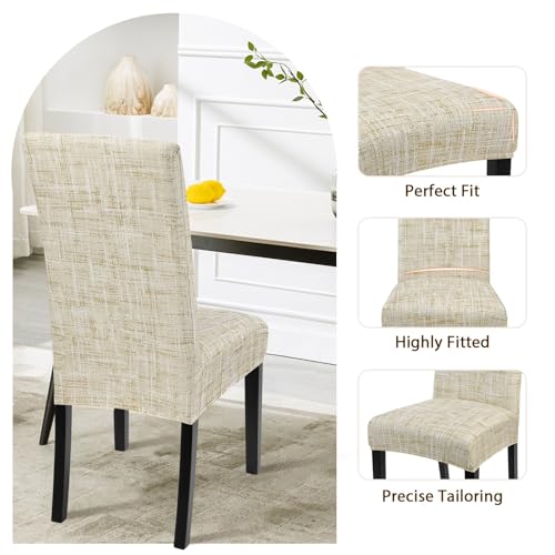 Image of SearchI Dining Room Chair Covers Set of 2, Stretch Printed Parsons Chair Slipcovers Removable Washable Kitchen Chair Protector Cover for Dining Room, Hotel, Ceremony (Flaxen Print)