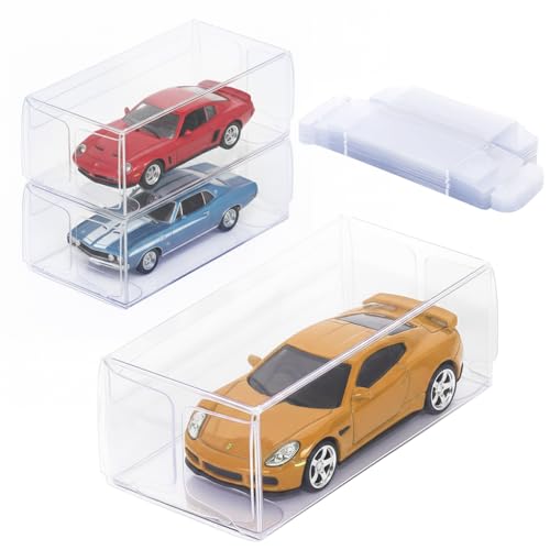 Image of HASTHIP 12Pcs Clear Display Case for 1: 64 Car Model Toy, Foldable PVC Dustproof Storage Box, DIY Car Stand Showcase for Mini Figures Collectibles, 30x40x82mm (Toy NOT Included)