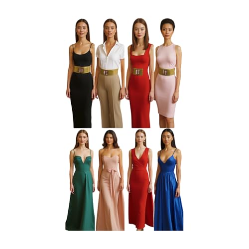 Women Gold Elastic Fashion Belt - Hip High Waist Bling Metal Square Buckle Size S M z089