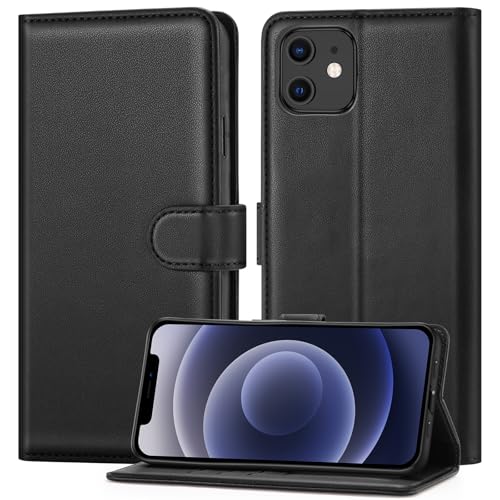 ivencase Compatible with iPhone 12/iPhone 12 Pro Case [RFID Blocking] PU Leather Flip Wallet Case with Card Slots Stand Magnetic Phone Case for iPhone 12/12 Pro - Black