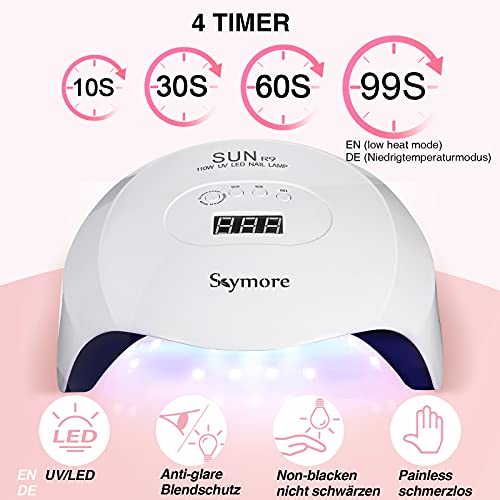 Skymore 110W Nageltrockner UV LED Lampe für gelnägel, UV Nagellampe mit Infrarot Sensor LCD, 10/30/60/99s Timer… – Bild 3