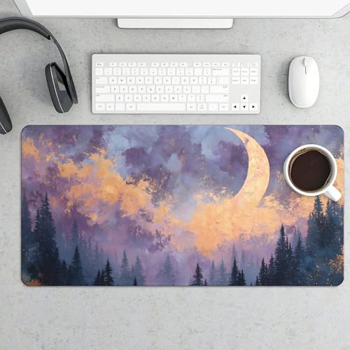 Image of Moon Tree Mountain Extended Gaming Mouse Pad, with Stitched Edges Large Mouse Pad Desk Protector, Rubber Base Mousepad Keyboard Mouses Mat for Work Game Office Home- 32 inch X 16 inch Inch