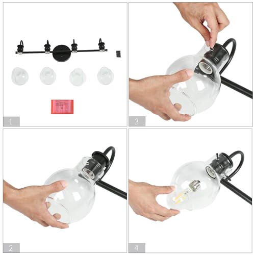 Image of KSANA Black Bathroom Light Fixtures, 4-Light Modern Farmhouse Black Vanity Lights with Clear Glass Shade Over Mirror for Hallway, Kitchen, Bedroom, and Living Room