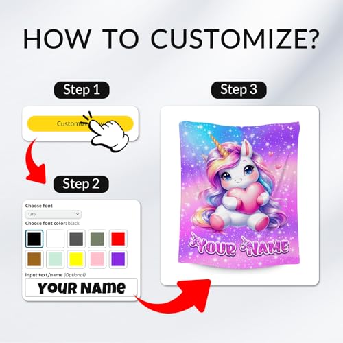 Unicorn Blanket Personalized Gifts for Girls - Flannel Soft Cute Throws for Couch, Office 4 Sizes
