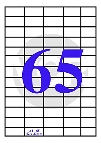 VCR A4 Size Paper White Self Adhesive Label/Sticker for Printer (Inject/Copier/Laser) - Matte 65 Sticker Per Sheet, 100 Sheets Pack