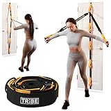 Tribe Lifting Door Anchor for Resistance Bands - Adjustable Resistance Band Door Anchor with 5 Loops & Metal Rings, Durable Nylon Door Strap for Full-Body Workouts (Yellow)
