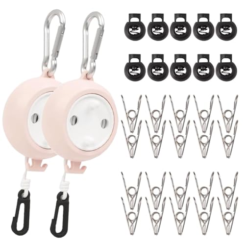 Tkxjry Pack of 2 Clothesline Camping Portable, 10 Metres Outdoor Travel Non-Slip Washing Line, Portable Washing Line Set, Portable Outdoor Washing Line for Camping, Hiking, Hotel, Garden, Balcony