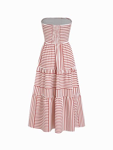 Image of CIDER Women's Strapless Dress with Pockets Tube Striped Long Midi Dresses A Line Beach Vacation Casual Summer Outfits
