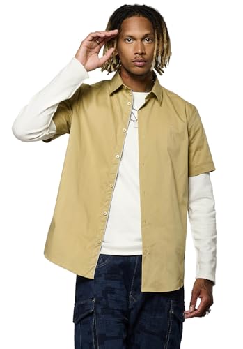Kaporal, Chemise pour Homme, Coupe Fitted, Manches Courtes, Col Chemise, Modèle KOURA, Couleur Beige, Taille S