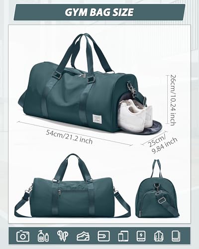 Image of Gym Bag for Women Men with Shoe Compartment,Small Travel Duffle Bags for Traveling Overnight Weekender Bag Personal Item Travel Bag Large Sport Bag Workout Bag Peacock Blue