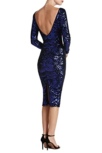 Image of Dress The Population Womens Emery Long Sleeve Stretch Sequin Midi Sheath Ddr147