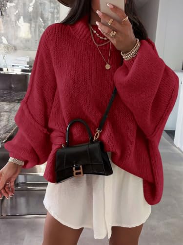 Image of Saodimallsu Womens Oversized Sweaters Mock Neck Batwing Long Sleeve 2026 Fall Trendy Ribbed Knit Casual Tunic Sweater