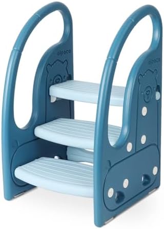 Onasti Tritthocker für Kinder, Dreistufiger Höhenverstellbar Tritt-Schemel Kinderschemel für Baby, Bequemer Handslauf, Multifunktion, Anti-Rutsch, Ab ca. 1.5 bis ca. 6 Jahre -, (Bl
