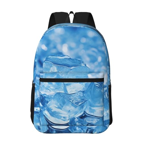 17 inch Laptop Backpack Blue Ice Cube Background Large Travel Daypack Laptop Bag Travel Hiking Rucksack