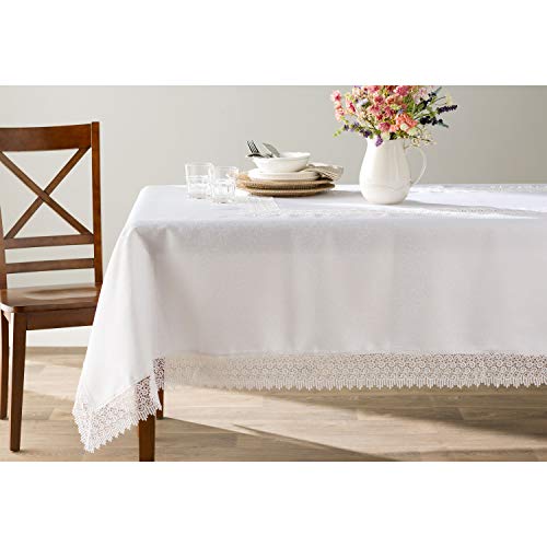 Violet Linen Treasure Lace Tablecloth White 70" by 140" Oblong/Rectangle - Thumbnail 2