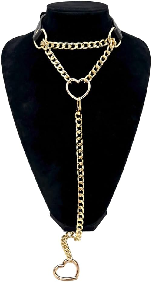 Heart Choker Collar For Women,O-ring Slip Chain Punk Gothic with Adjustable Vegan Leather Buckle and Heart Charm - Image 5
