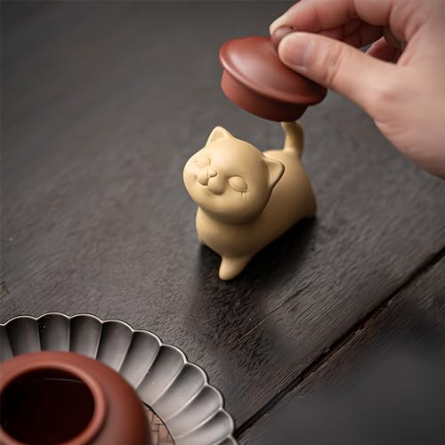 Estatua de Gato de Barro Púrpura Hecha a Mano miniatura 3