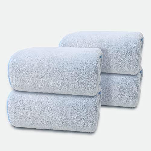 WUKONG 4-Piece Microfiber Bath Towel, Multi-Purpose Towel, Fluffy Towel, Excellent Water Absorption, Quick-Drying Hair Towel (Blue, 27.5in*55in)