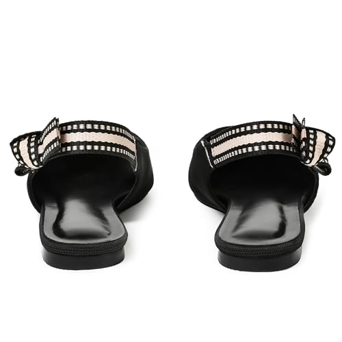 Mattiventon Slingback Flats for Women Slip On Ballet Flats Shoes Comfortable Pointed Toe Knitted Flats with Bow Casual Work Shoes for Dressy 20254