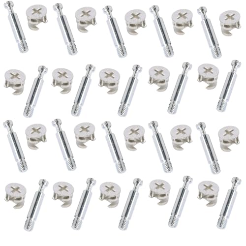 Merriway BH06260 Flat Pack Furniture Cabinet Fixing Screw Locking Cam Bolt Nut (15mm x 11.5mm) And Dowel (M6 x 35mm), Set of 20 Piece