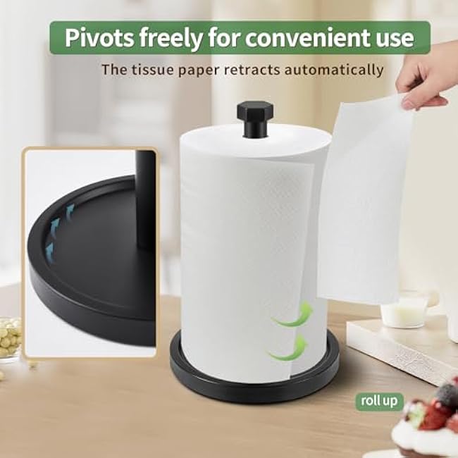 Paper Towel Holder, Black Kitchen Towels Holder, Stainless Steel Countertop Paper Towel Holders, Steady Paper Holder Countertop with Solid Weighted Base Non-Slip Protect The countertop