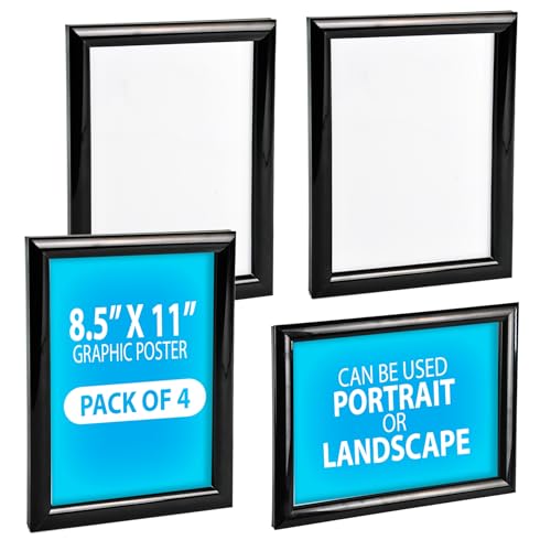 Azar Displays 300336-BLK-4PK Wall Mount Plastic Snap Poster Frame 8.5 x 11 Portrait/Landscape Sign Holder Frame 4-Pack