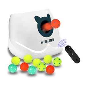 Automatic Dog Ball Launcher, Dog Ball Fetch Machine, Auto Ball Thrower for Small Dogs and Puppies, Dog Self Playing Toys, Indoor and Outdoor Interactive Toys with 6 Latex Balls and 4 Tennis Balls