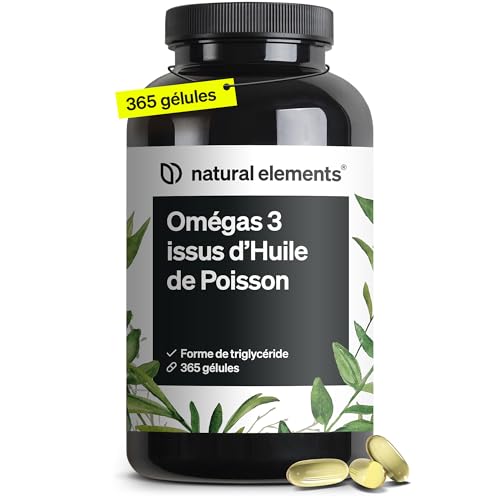 Omega 3 huile de poisson sauvages 2000mg – 365 oméga 3 gélules hautement dosées – huile à haute concentration en EPA 360mg & DHA 240mg – transformés et purifiés, issus de la pêche durable
