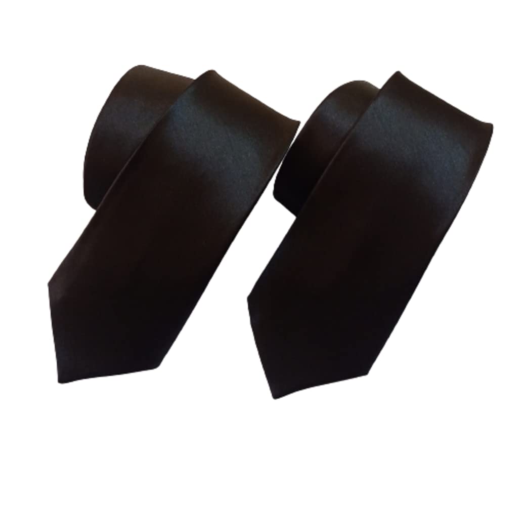 Men Women Formal Casual Plain Skinny Satin Ties -Pack of 2 Black Ties