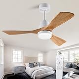 XBIBI 42" Ceiling Fan with Light Remote Control, Wood Ceiling Fans with 3 Blade and Down Rod, 6 Spee