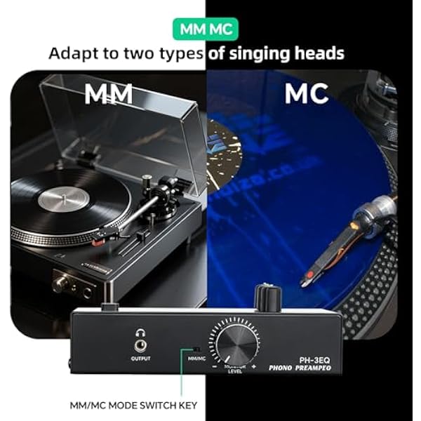 Yosoo Health Gear Mm MC Phono Preamplifier with 5-pin XLR and 3.5 Mm Output Mini Stereo Phono Preamplifier for Phono 3-band HiFi Equalizer EU plug