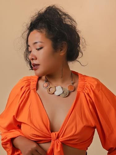 MINACHI Handmade Braided Necklace for Women, Wooden Beads, Rattan Charm, Vintage Style, Gift Jewelry2