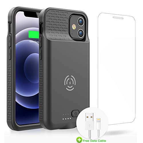 Allezru Battery Case for iPhone 12 Pro/iPhone 12, 5000mAh Wireless Slim Portable Protective Extended Charger Case with Qi Wireless Charging Compatible with iPhone 12/iPhone 12 Pro (6.1 inch, Black)