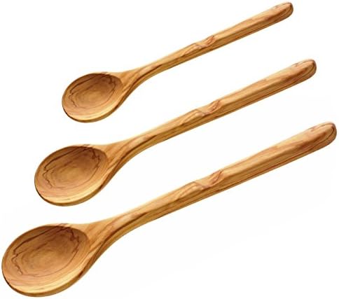 ScanWood Olivewood Wooden Soup & Cooking Spoon w/Round Head - Set of 3