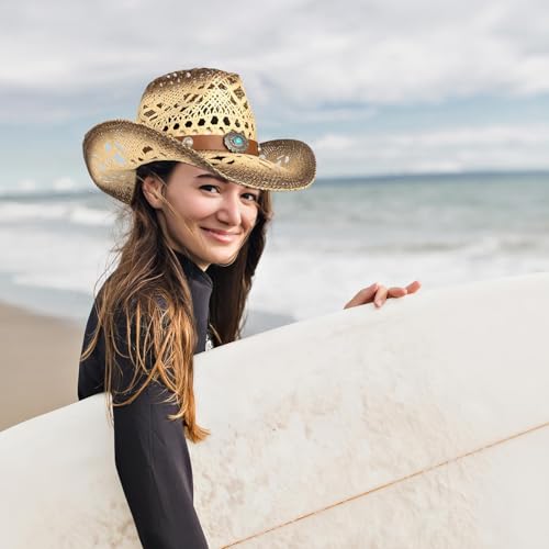 ZWZPOP Cowboy Hat,Cowgirl Hat,Cowboy Hats for Women/Mens,3 Decorative Bands Straw Cowboy Cowgirl Hat by ZWZPOP - Image 7
