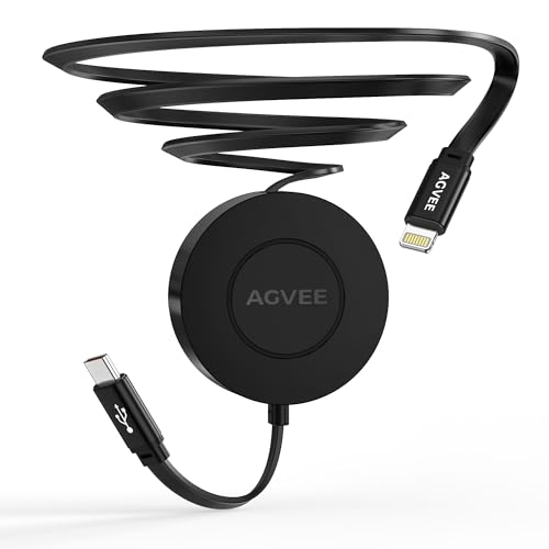 AGVEE 1ft Fixed / 2.3ft Extend Single-End Retractable Lightning Cable
