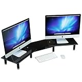 Adjustable Dual Glass Monitor Stand Riser for Computer Desk & Laptop, Office Organizer Corner Shelf