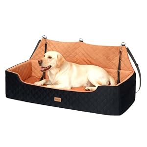 Large Dog Car Seat for Large Dogs Under 45kg/100 lbs or 2 Medium dogs, Dog Car Bed Comfortable Booster Seat with Memory Foam Thick Cushion, Detachable & Washable Pet Travel Bed for Backseat, Brown