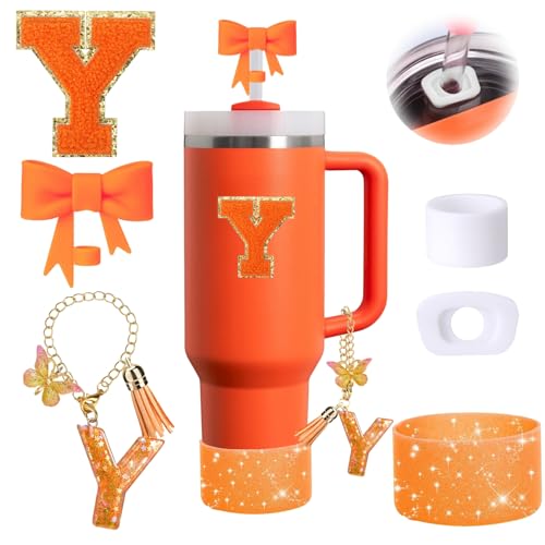 6PCS Orange Stanley Cup Accessories Set for Stanley Cup 30oz 40oz, Letter Y